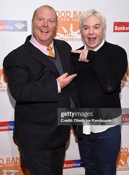 Chef Mario Batali and Actor Mike Myers attend the Food Bank Of New York City's Can Do Awards 2016 hosted by Mario Batali at Cipriani Wall Street on...