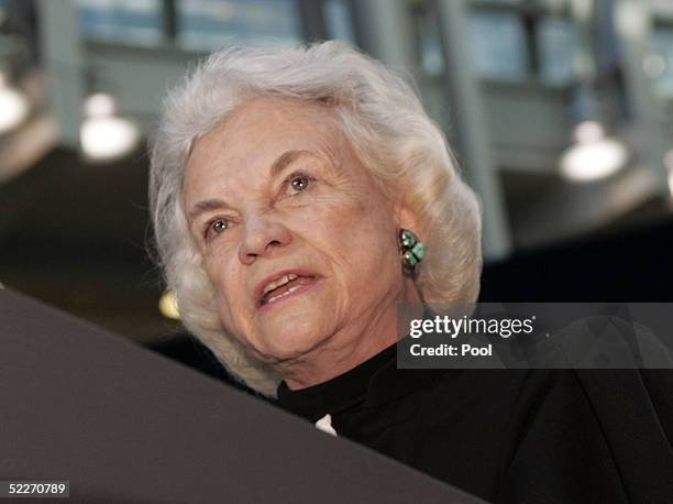 Supreme Court Justice Sandra Day O'Connor speaks before Secretary of Homeland Security Michael Chertoff is sworn in at the Ronald Reagan Building...