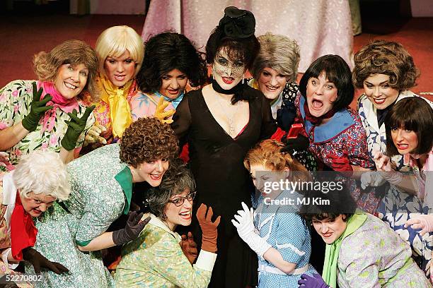 Comedian Ruby Wax poses with the cast in full costume to launch the West End leg of David Wood's stage adaptation of Roald Dahl's "The Witches" at...