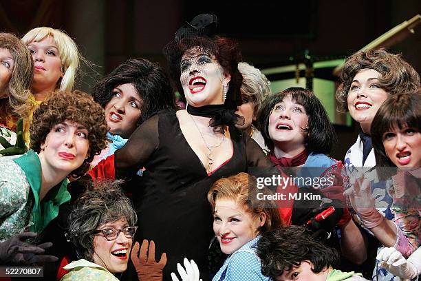 Comedian Ruby Wax poses with the cast in full costume to launch the West End leg of David Wood's stage adaptation of Roald Dahl's "The Witches" at...