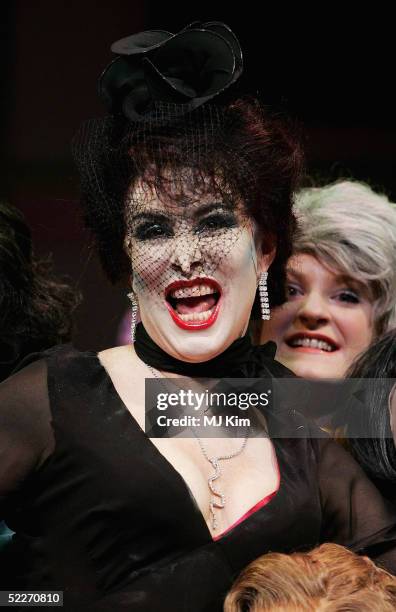 Comedian Ruby Wax poses with the cast in full costume to launch the West End leg of David Wood's stage adaptation of Roald Dahl's "The Witches" at...