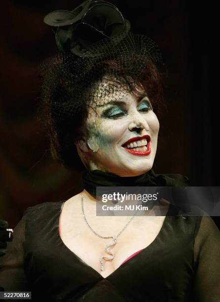 Comedian Ruby Wax poses with the cast in full costume to launch the West End leg of David Wood's stage adaptation of Roald Dahl's "The Witches" at...