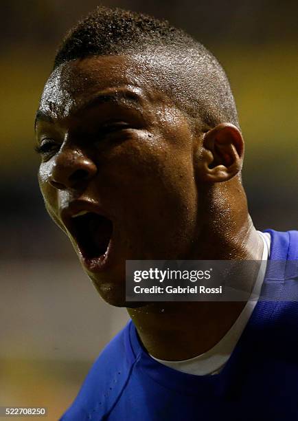 Frank Fabra of Boca Juniors celebrates after scoring the first goal of his team during a match between Boca Juniors and Deportivo Cali as part of...