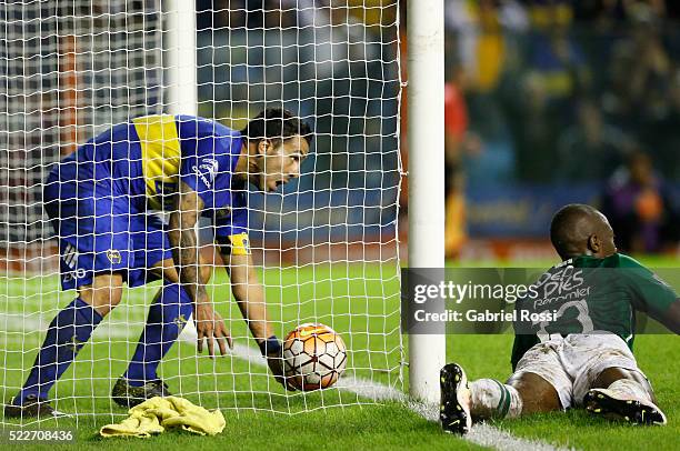 Carlos Tevez of Boca Juniors celebrates after scoring the second goal of his team during a match between Boca Juniors and Deportivo Cali as part of...