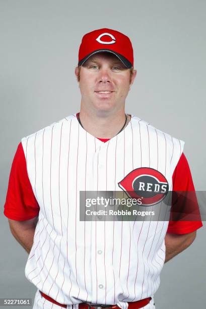 Adam Dunn of the Cincinnati Reds poses for a portrait during photo day at Ed Smith Stadium on February 24, 2005 in Sarasota, Florida.