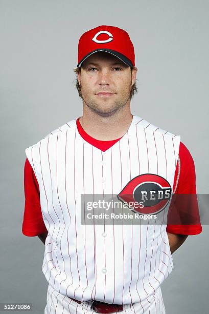 Jason LaRue of the Cincinnati Reds poses for a portrait during photo day at Ed Smith Stadium on February 24, 2005 in Sarasota, Florida.