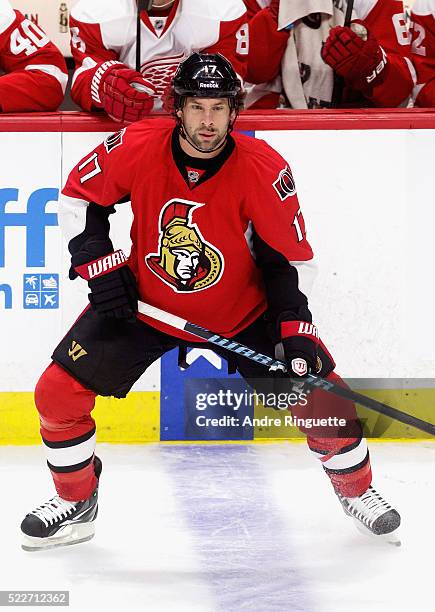 David Legwand of the Ottawa Senators plays against the Detroit Red Wings at Canadian Tire Centre on November 4, 2014 in Ottawa, Ontario, Canada.