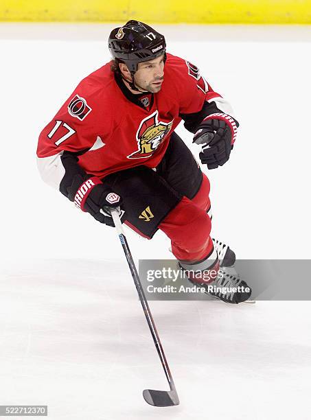 David Legwand of the Ottawa Senators plays against the Detroit Red Wings at Canadian Tire Centre on November 4, 2014 in Ottawa, Ontario, Canada.