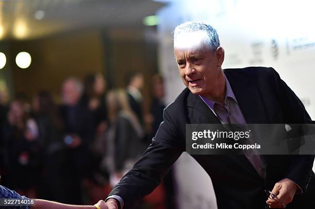 Tom Hanks attends the "A Hologram for the King" Premiere - 2016 Tribeca Film Festival at BMCC John Zuccotti Theater on April 20, 2016 in New York...