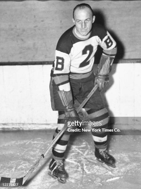Portrait of Canadian hockey player Eddie Shore in the uniform of the Boston Bruins, December 8, 1936.