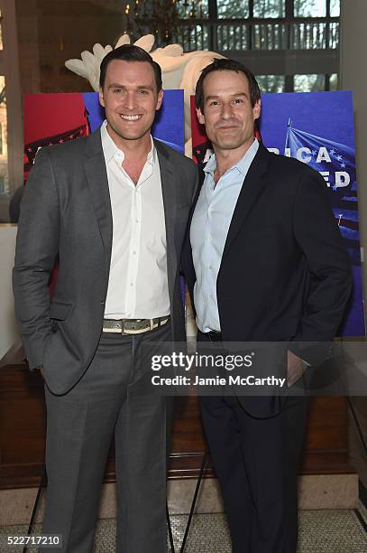 Actors Owain Yeoman and Ian Kahn attend the Premiere of AMC's Turn: Washington Spies at New York Historical Society on April 20, 2016 in New York...