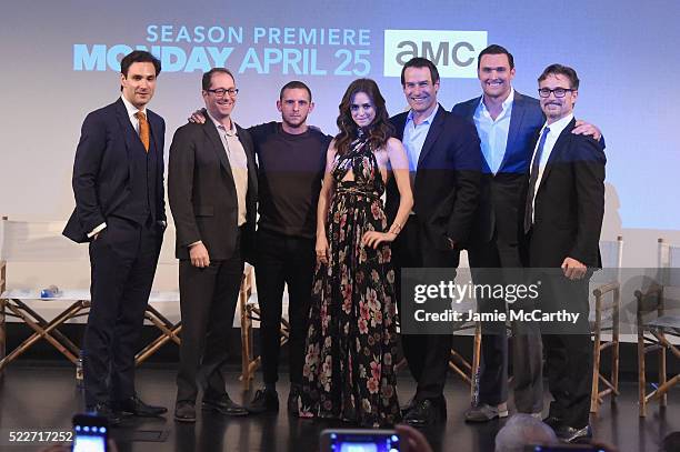 Alexander Rose, Craig Silverstein, Jamie Bell, Heather Lind, Ian Kahn, Owain Yeoman, and Barry Josephson attend the Premiere of AMC's Turn:...