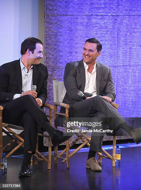 Actors Ian Kahn and Owain Yeoman attend the Premiere of AMC's Turn: Washington Spies at New York Historical Society on April 20, 2016 in New York...