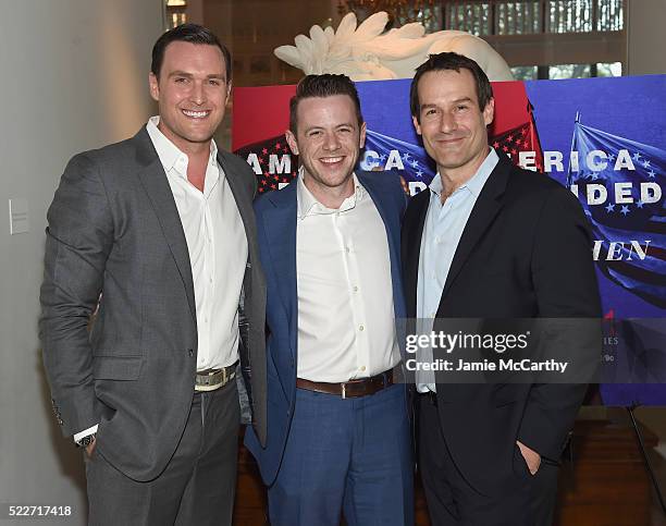 Actors Owain Yeoman, Nick Westrate, and Ian Kahn attend the Premiere of AMC's Turn: Washington Spies at New York Historical Society on April 20, 2016...