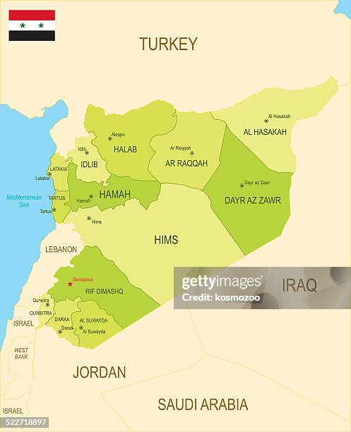 detailed map of syria - damaskus stock illustrations