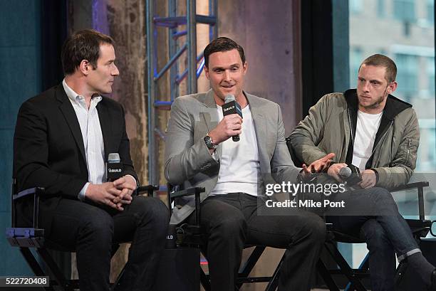Ian Kahn, Owain Yeoman, and Jamie Bell attend the AOL Build Speaker Series to discuss "TURN" at AOL Studios In New York on April 20, 2016 in New York...