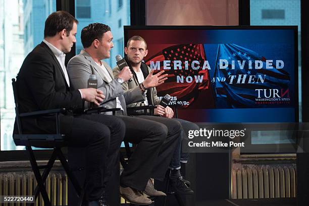 Ian Kahn, Owain Yeoman, and Jamie Bell attend the AOL Build Speaker Series to discuss "TURN" at AOL Studios In New York on April 20, 2016 in New York...