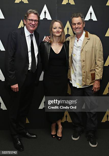 First director of the Academy Museum of Motion Pictures in Los Angeles, Kerry Brougher, actress Jodie Foster and director Jonathan Demme attend The...
