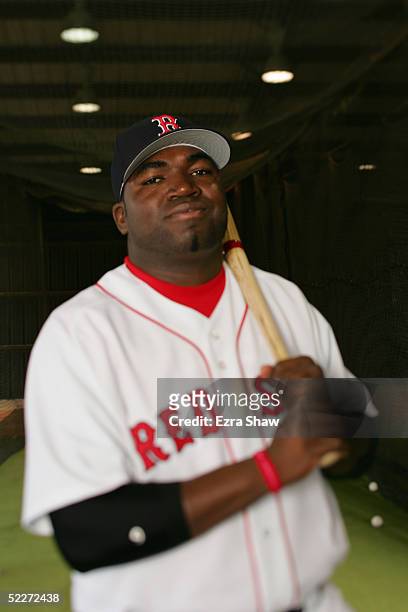 David Ortiz of the Boston Red Sox poses for a portrait during Red Sox Photo Day at the Red Sox spring training complex on February 26, 2005 in Fort...