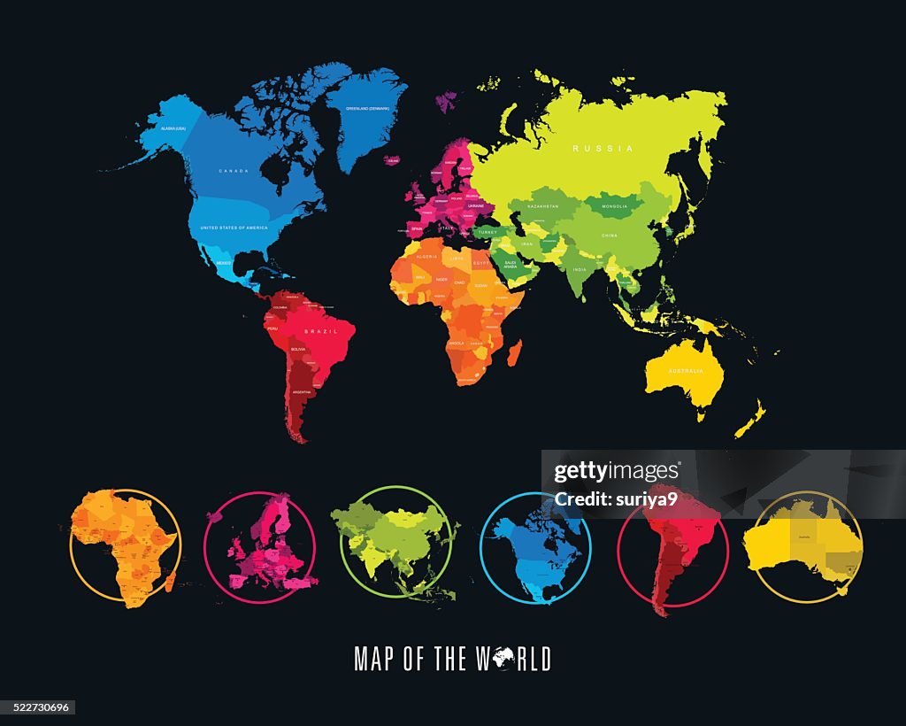 World Map With Different Colored Continents Illustration High-Res ...