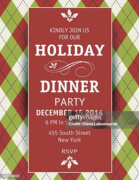 argyle christmas dinner invitation template - green argyle stock illustrations