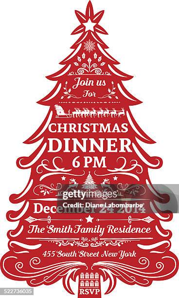christmas tree dinner invitation template - christmas feast stock illustrations