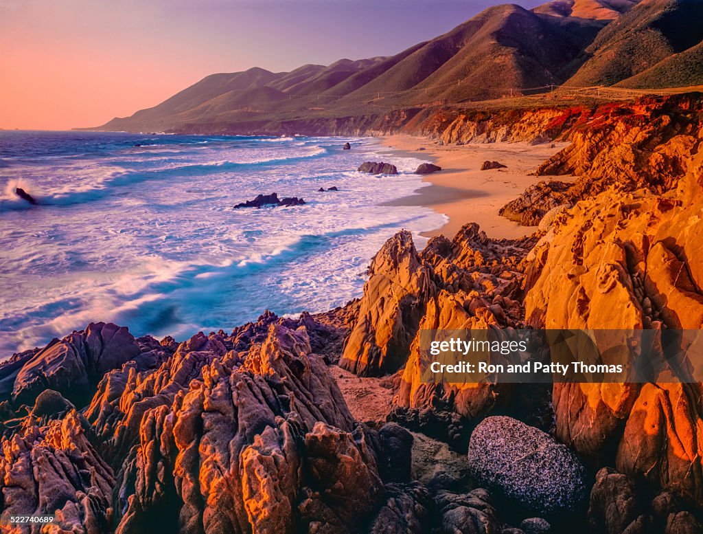 Big Sur sunset seascape of California coastline,rocky,beach (P)