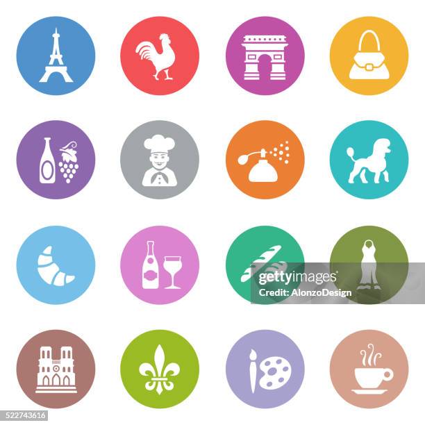 france icon set - vineyard worker stock illustrations