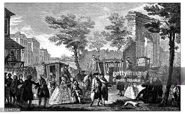 antique illustration of upper class meeting in 18th century paris - eighteenth stock illustrations