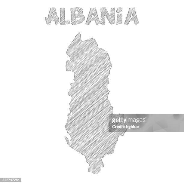 albanien karte handgezeichnet auf weißem hintergrund - tirana stock-grafiken, -clipart, -cartoons und -symbole