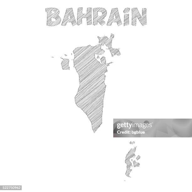 bahrain map hand drawn on white background - bahrain stock illustrations