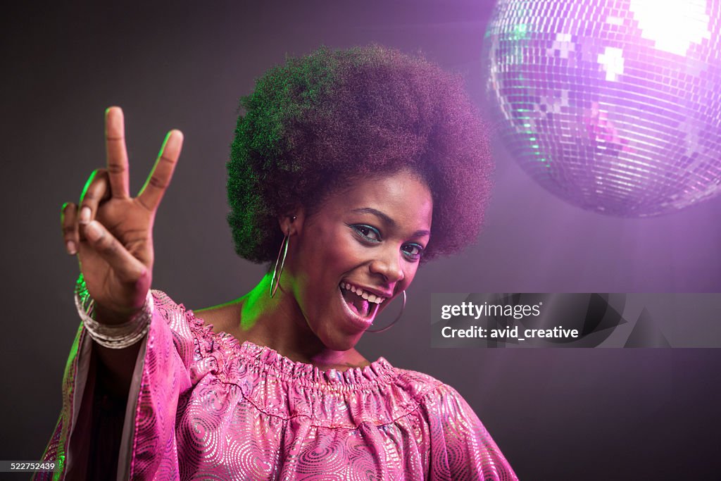 Black Disco Dancer Woman Peace Sign
