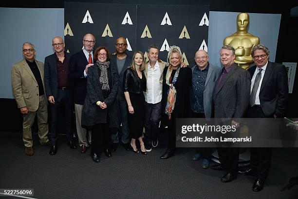 Logan Hill, Ted Tally, Patrick Harrison, Jodie Foster, Johnathan Demme, Kasi Lemmons, Edward Saxon, Ron Bozman and Kerry Brougher attend the Academy...