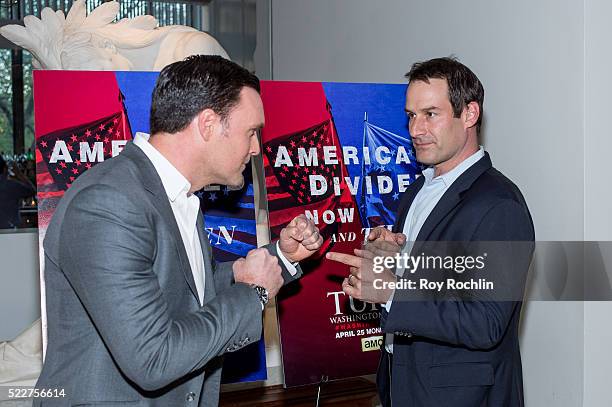 Actors Owain Yeoman and Ian Kahn attends the Premiere of "Turn: Washington Spies" at New-York Historical Society on April 20, 2016 in New York City.