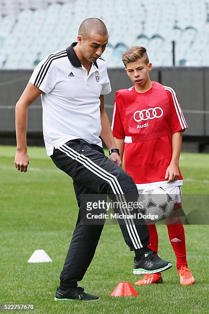 Juventus FC legend David Trezeguet takes part in a clinic with junior footballers during the International Champions Cup Australia Media Opportunity...