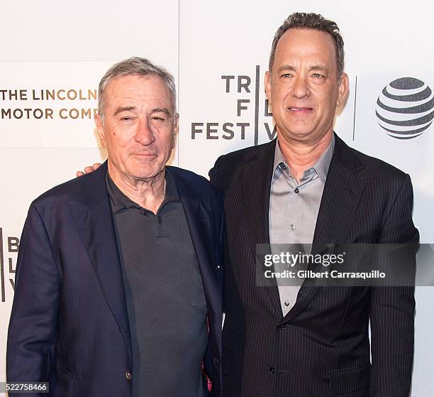 Actors Robert De Niro and Tom Hanks attend 'A Hologram For The King' World Premiere during 2016 Tribeca Film Festival at John Zuccotti Theater at...