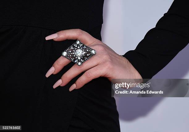 Rapper Chanel West Coast, ring and manicure detail, arrives at Tubeathon 2016 at the iHeartRadio Theater on April 20, 2016 in Burbank, California.