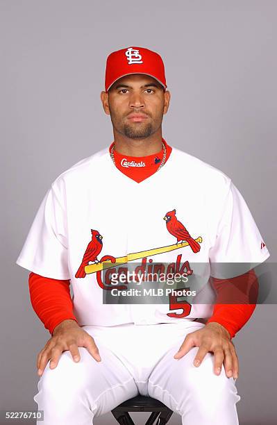 Albert Pujols of the St. Louis Cardinals poses for a portrait during photo day at Roger Dean Stadium on February 25, 2005 in Jupiter, Florida.