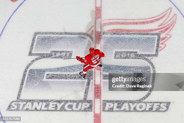 Jonathan Ericsson of the Detroit Red Wings follows the play during Game Three against the Tampa Bay Lightning of the Eastern Conference Quarterfinals...