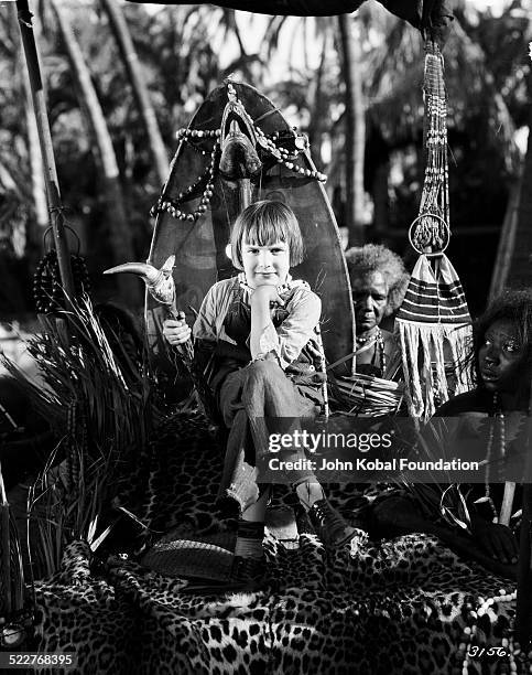 American actor Jackie Coogan on the set of the movie 'Little Robinson Crusoe', directed by Edward F. Cline, 1924.