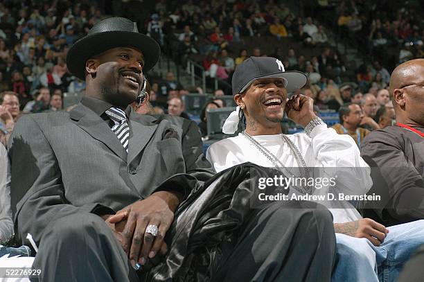 Players Shaquille O'Neal and Allen Iverson attend the got milk? Rookie Challenge game during 2005 NBA All-Star Weekend at Pepsi Center on February...