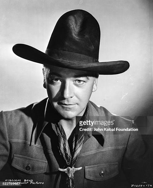 Portrait of actor William Boyd in costume, as he appears in the movie 'Hopalong Cassidy', for Paramount Pictures, 1935.
