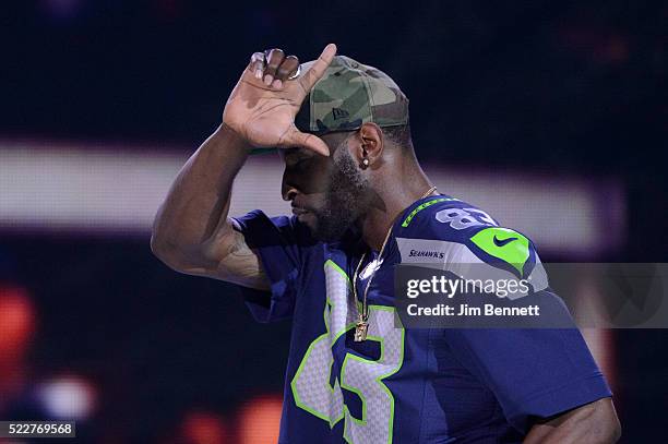 Seattle Seahawks wide receiver Ricardo Lockette speaks during WE Day at KeyArena on April 20, 2016 in Seattle, Washington.