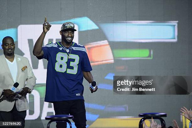 Seattle Seahawks wide receiver Ricardo Lockette speaks during WE Day at KeyArena on April 20, 2016 in Seattle, Washington.