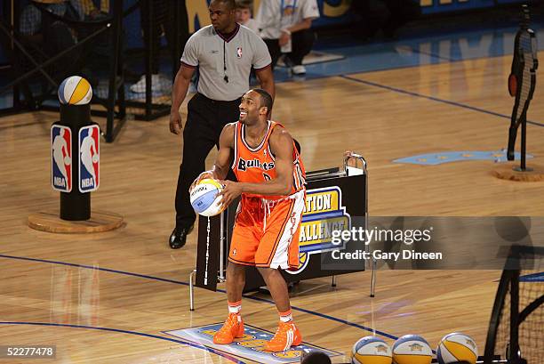 Gilbert Arenas of the Washington Wizards participates in the PlayStation Skills Challenge during 2005 NBA All-Star Weekend at the Pepsi Center in...