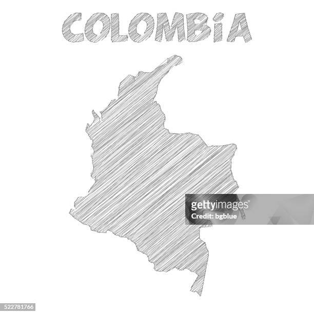 colombia map hand drawn on white background - colombia pattern stock illustrations