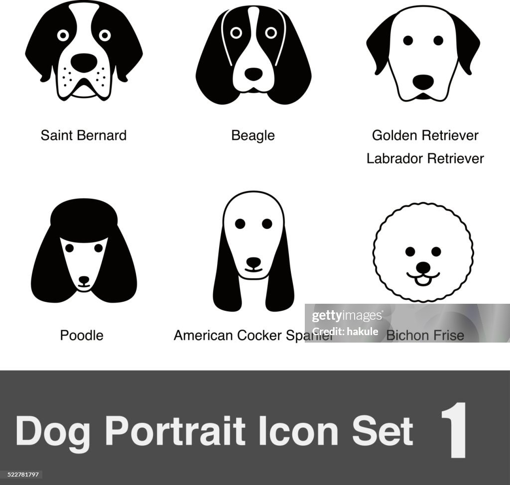 Set of cute dog face icons, vector illustration