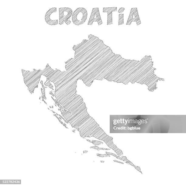 croatia map hand drawn on white background - zagreb stock illustrations