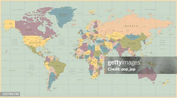 bildbanksillustrationer, clip art samt tecknat material och ikoner med vintage world map - national border