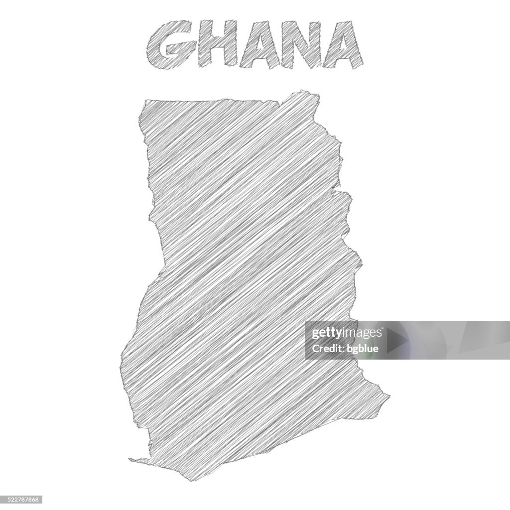 Ghana map hand drawn on white background